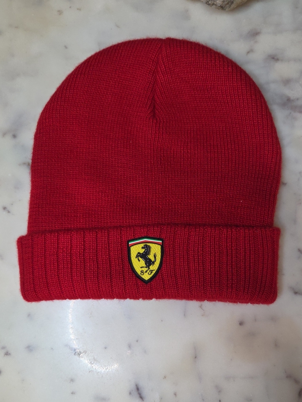 Ferrari Red Knit Beanie with Shield Logo